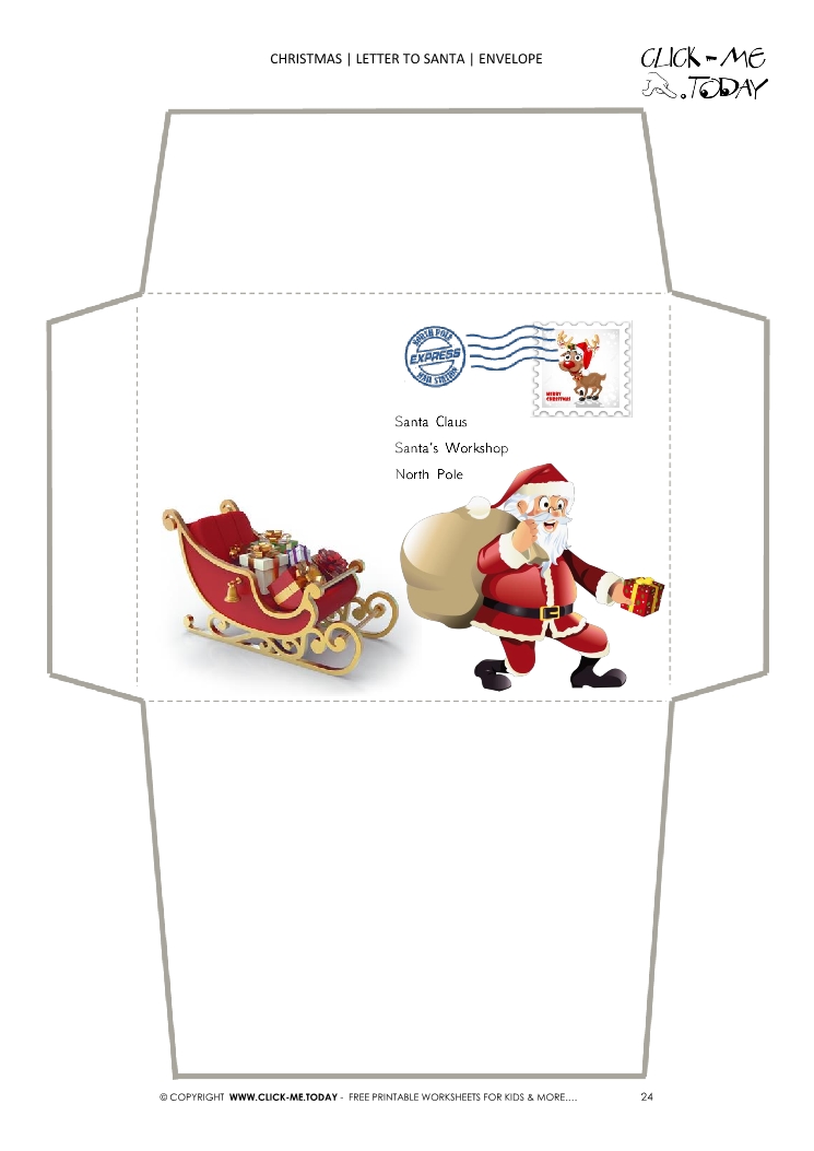 Funny envelope to Santa template sleigh and Santa with address 24